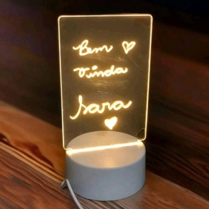 Abajur de Mesa Luminária Led 3D Usb com Tela pra Escrever Decoração Quarto Sala Presente