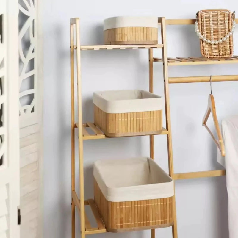 Kit 3 Cestos Organizadores de Bambu Multiuso com Forro