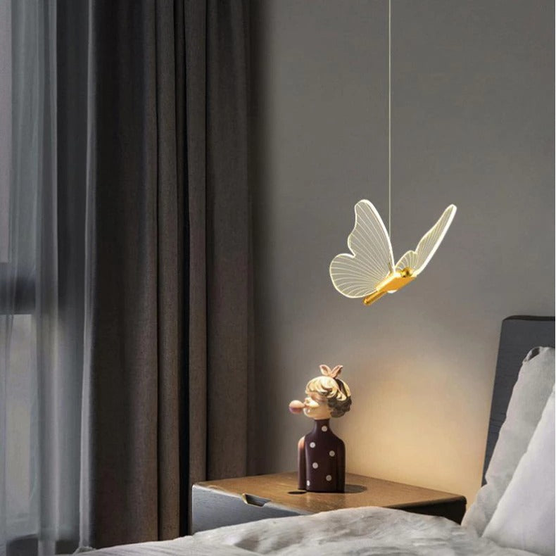 Pendente Dourado Borboleta De Luz LED de 3 cores em 1 luminária de teto do quarto Bivolt