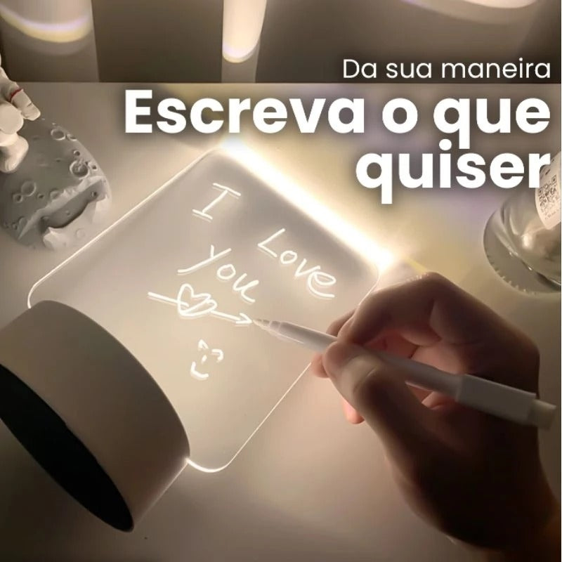 Abajur de Mesa Luminária Led 3D Usb com Tela pra Escrever Decoração Quarto Sala Presente