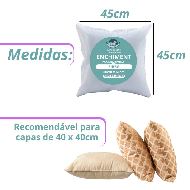 kit 6 Almofada de enchimento refil 45x45cm 100% fibra antialérgico