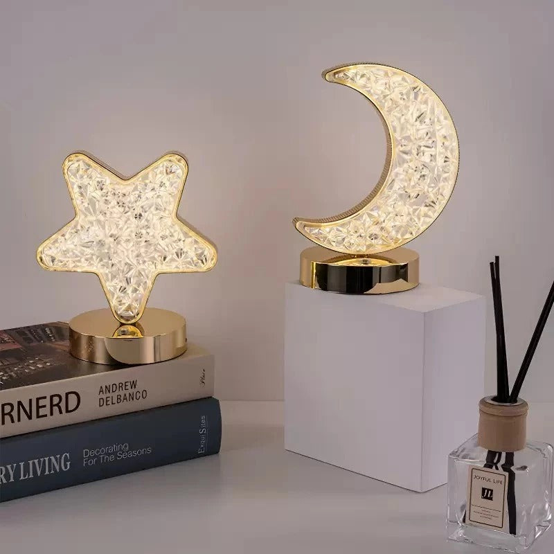 Luminária Lua Estrela LED Decorativa Mesa Cama Quarto 3 tons de iluminação