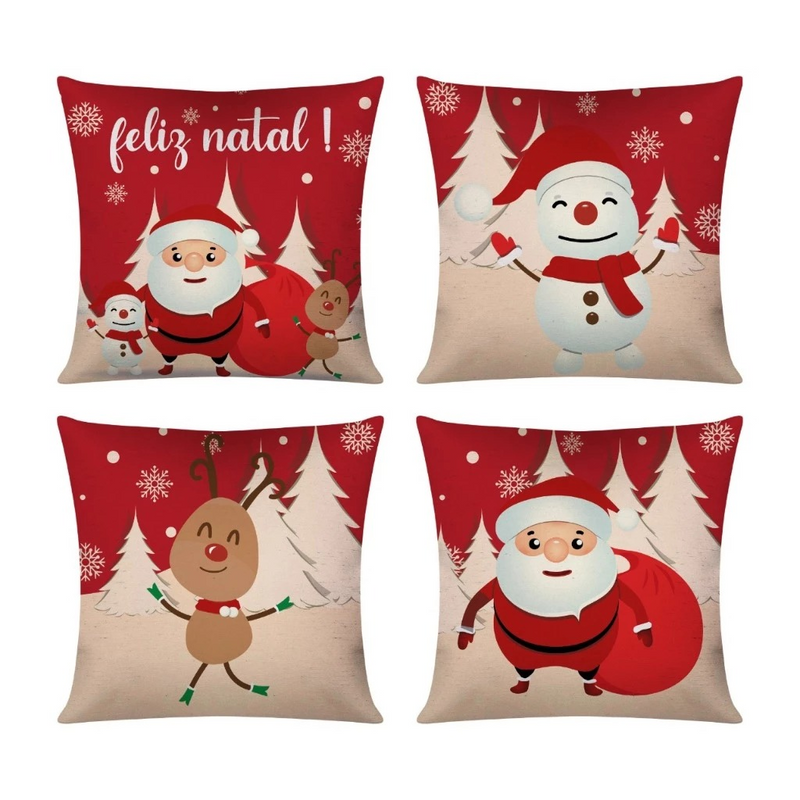 Kit com 4 Capas de Almofada Decorativas Modern Print Natalina