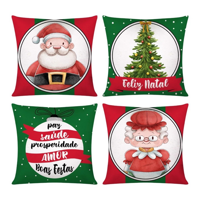 Kit com 4 Capas de Almofada Decorativas Modern Print Natalina