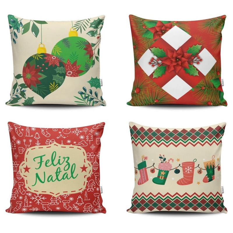 Kit com 4 Capas de Almofada Decorativas Modern Print Natalina
