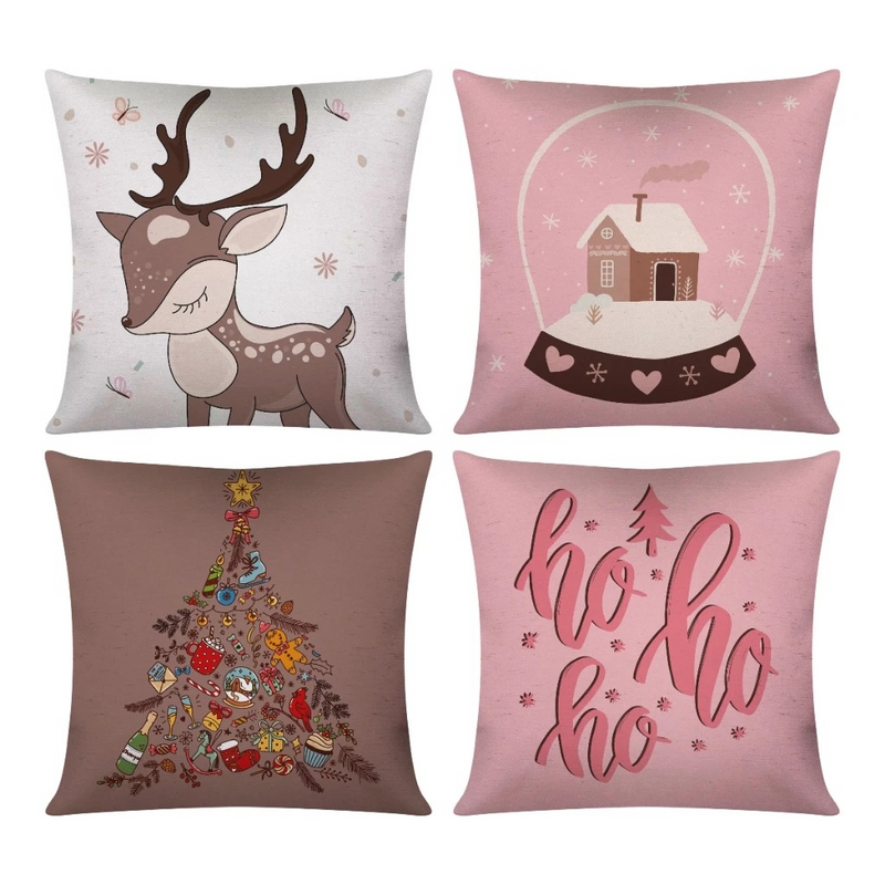Kit com 4 Capas de Almofada Decorativas Modern Print Natalina
