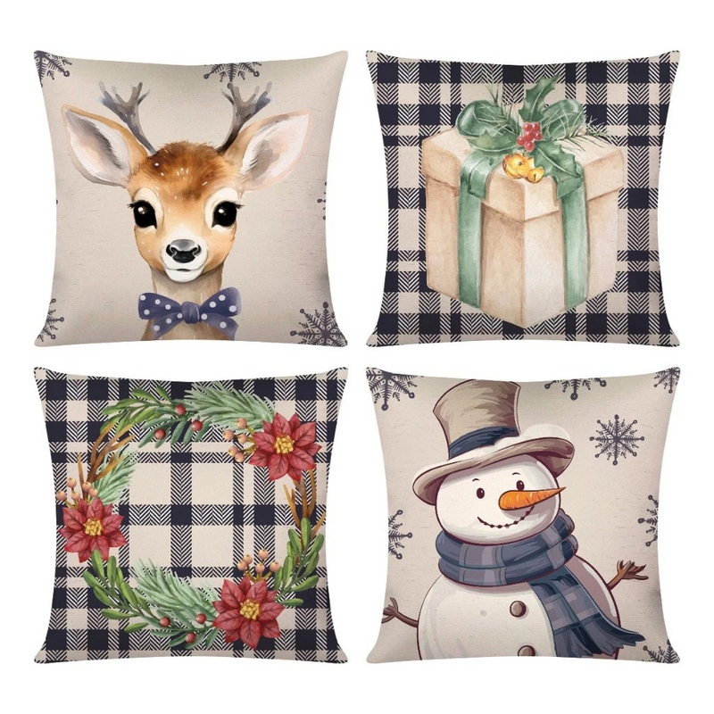 Kit com 4 Capas de Almofada Decorativas Modern Print Natalina