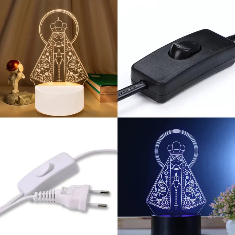 Luminária Led Acrílico De Mesa Abajur 3D Criativo Nossa Senhora Aparecida