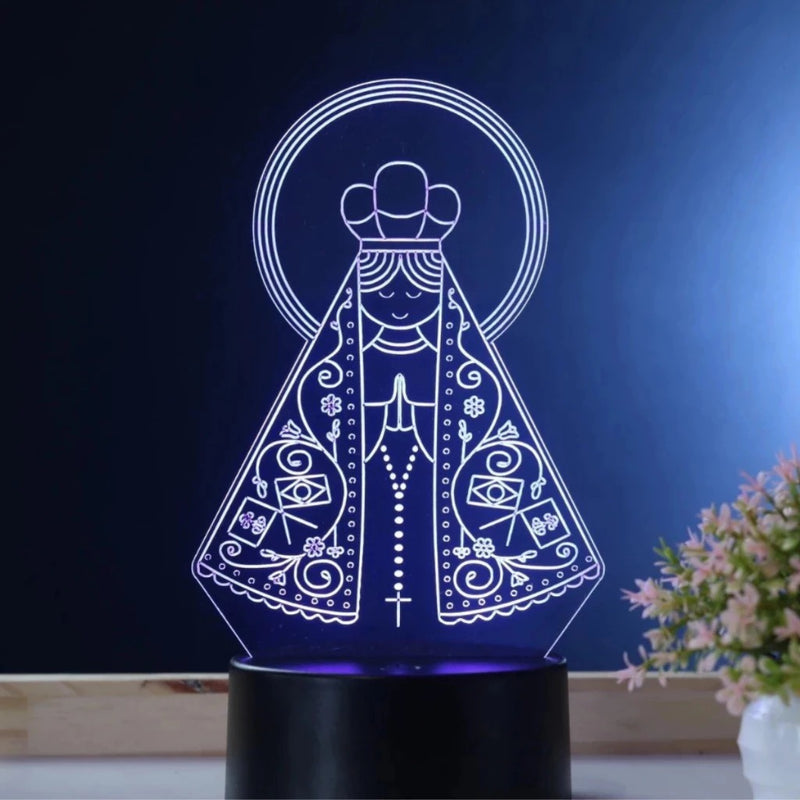 Luminária Led Acrílico De Mesa Abajur 3D Criativo Nossa Senhora Aparecida