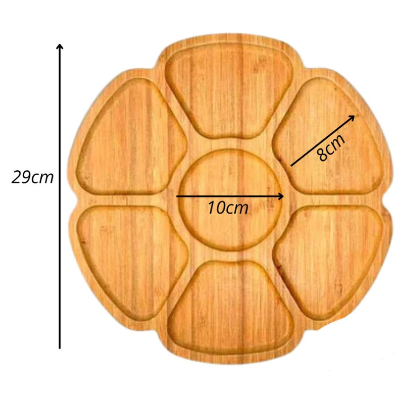 Tábua Petisco Tipo Bambu MDF FLOWER 29cm Petisqueira com 7 Divisórias para Frios Churrasco Amendoim Multiuso Gamela