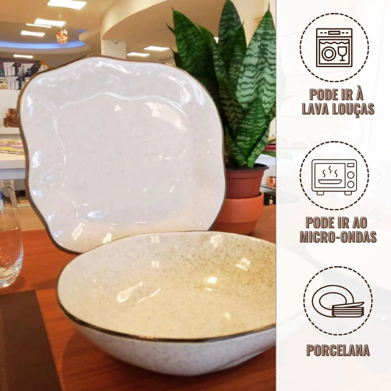 Conjunto Travessa Saladeira Baixelas Para Servir Ryo Maresia Areia Oxford Porcelanas